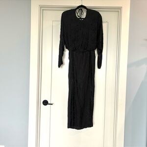 Vintage Nancy Johnson Black Beaded Floral Open Back Sexy Silk Dress Sz 12